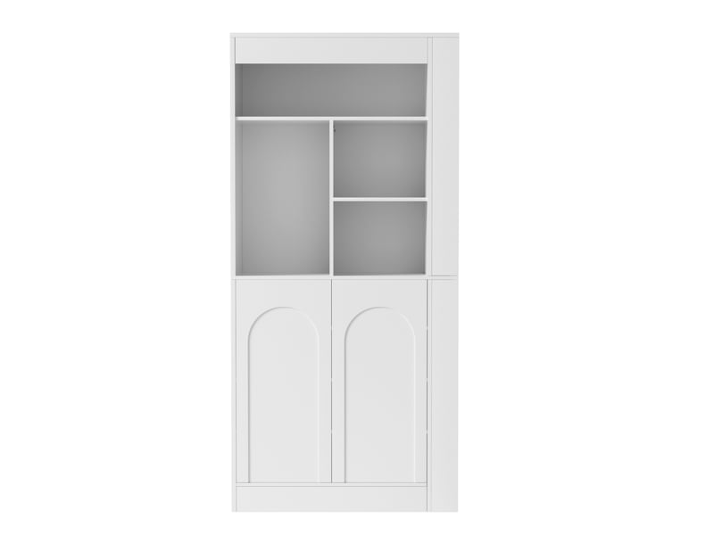  Armoire oslo blanche 85x35x180 cm, 2 portes, étagères ouvertes &amp; rangements latéraux multifonctionnels  - Conforama A