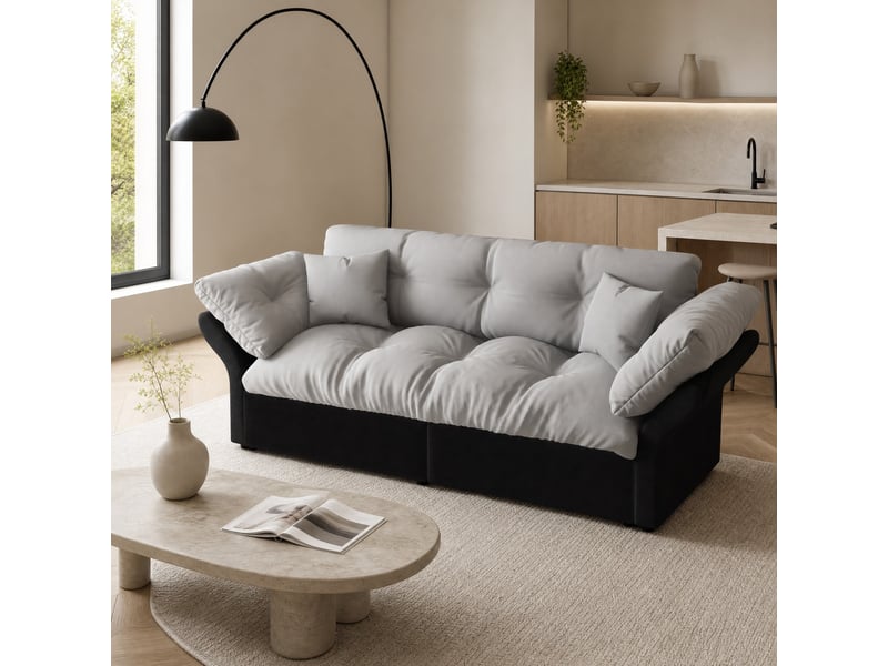 Canapé-lit convertible 3-en-1 2 places en velours gris clair avec 2 coussins - Conforama B