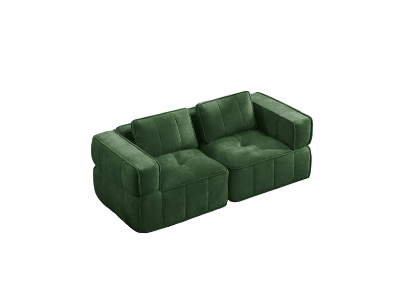  Canapé modulable droit 2 places en polyester vert, 198 x 93 x 67 cm, sans montage, mousse haute densité 32d, assise profonde, livré compressé Luxe haut de gamme - Conforama A
