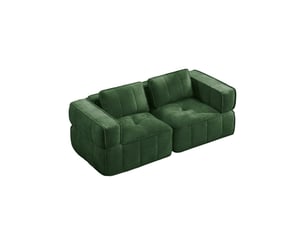 Canapé modulable droit 2 places en polyester vert, 198 x 93 x 67 cm, sans montage, mousse haute densité 32d, assise profonde, livré compressé