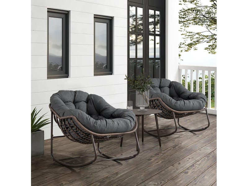  Fauteuil à bascule extérieur 78 x 106 x 90 cm – gris foncé – coussin épais, rotin synthétique tressé  - Conforama B