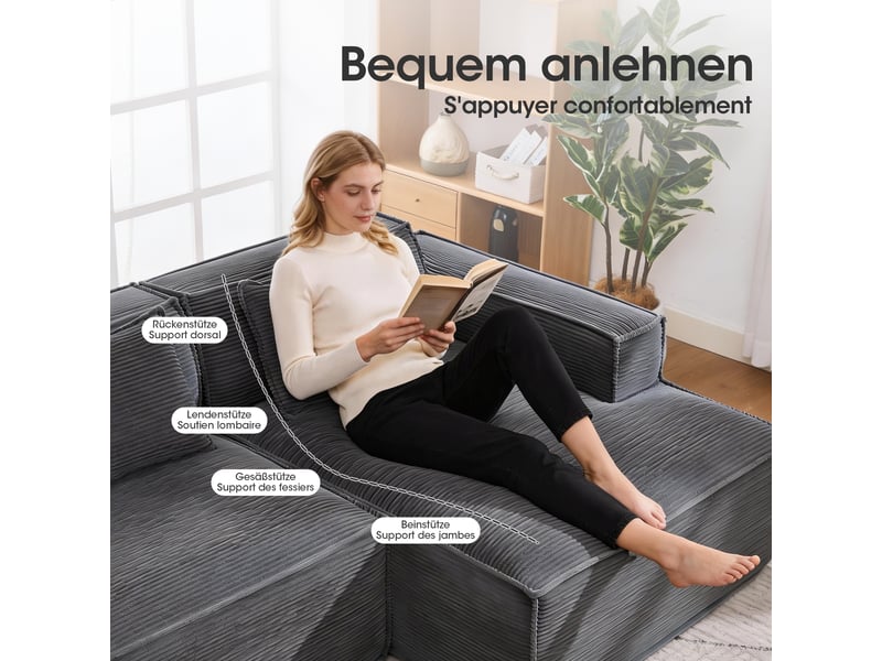  Canapé 3 places en tissu avec 2 coussins, assise ressorts ensachés et mousse haute densité, design épuré  - Conforama E