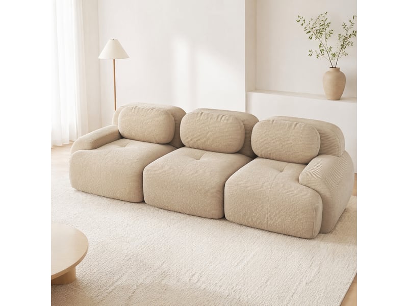  Canapé modulable 3 places modenvie sans cadre 298 x 103 x 70 cm velours côtelé beige  - Conforama E