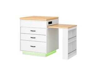 Table extensible avec rangement, led et roulettes pour cuisine en mdf 125,5–187,5×71×93 cm blanc