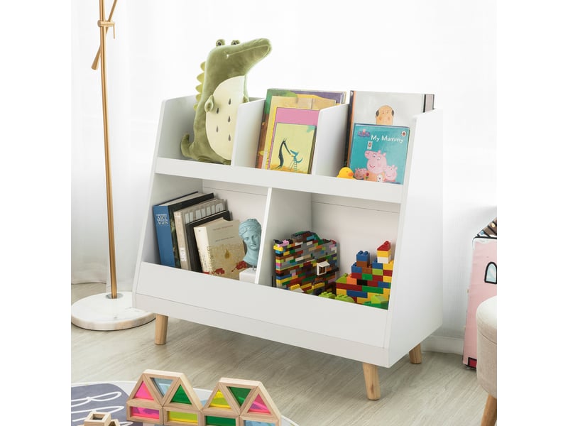 Étagère à Livres Pour Enfants Avec 4 Compartiments De Rangement Pour Les Livres Gris, Kmb32-hg - Petit meuble enfant