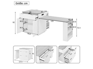 Îlot de cuisine mobile - 80x67x92 cm blanc et bois naturel - meuble de cuisine extensible avec prises, led et tiroirs