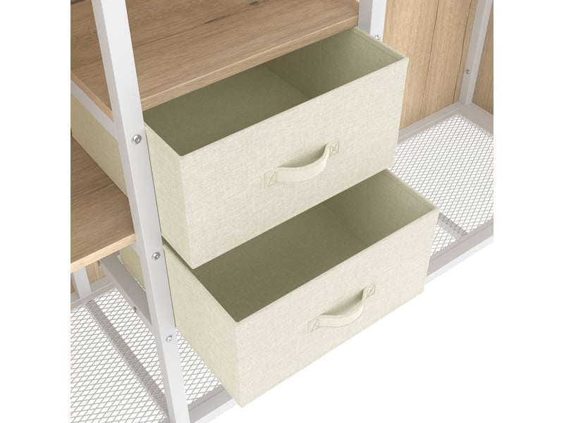  Lit mezzanine enfant 90 x 200 cm avec rangement, 2 tiroirs, penderie ouverte et éclairage led multicolore  - Conforama W