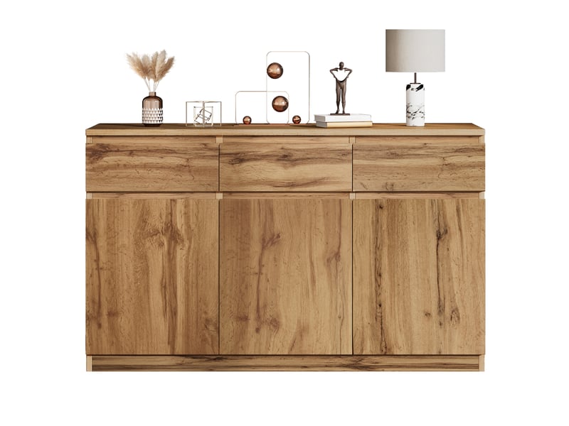  Buffet 3 portes 3 tiroirs avec étagères réglables en panneaux de particules 135×40×81 cm bois  - Conforama A