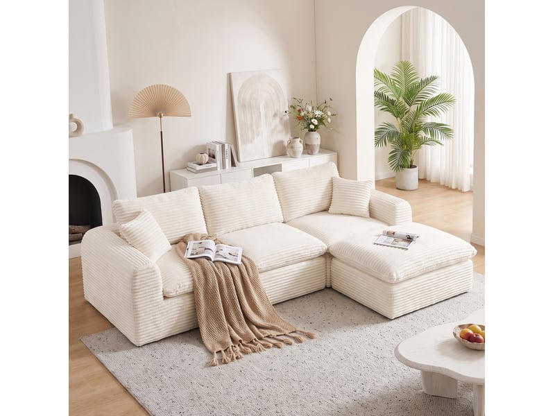  Canapé modulable 3 en 1 beige : layout personnalisable l-shape ou lit temporaire  - Conforama B