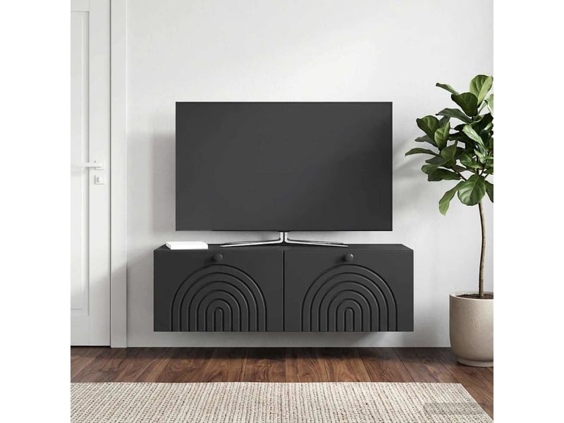  Meuble tv - banc tv - meuble de rangement mural noir 98 x 31 x 30 cm bois d'ingénierie  - Conforama D