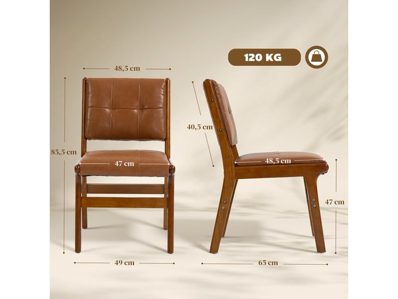  Lot de 2 chaises de salle à manger rembourrées en pu avec assise rembourrée et pieds en bois pour le salon, marron  - Conforama E