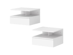 Lot de 2 tables de chevet murales, tables de nuit suspendues avec tiroir, étagère ouverte, 35x32x22,5cm, blanc