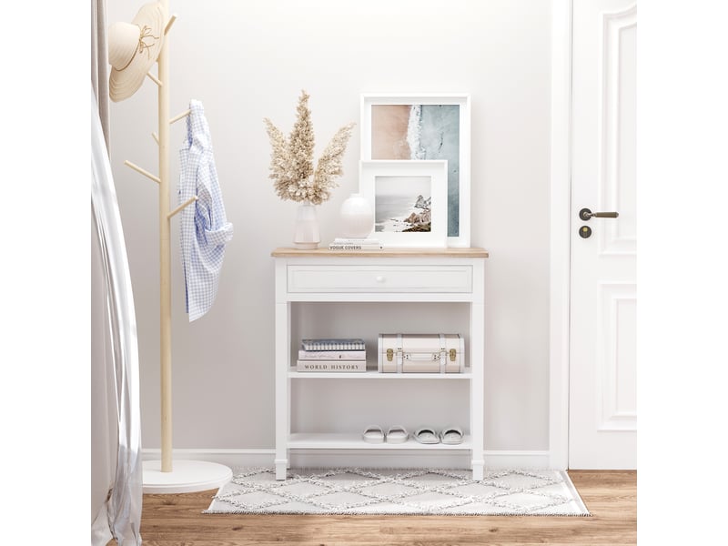  Console avec 2 étagères et un tiroir pour entréesalon, 75,6 x 27,5 x 80,5 cm, blanche  - Conforama C