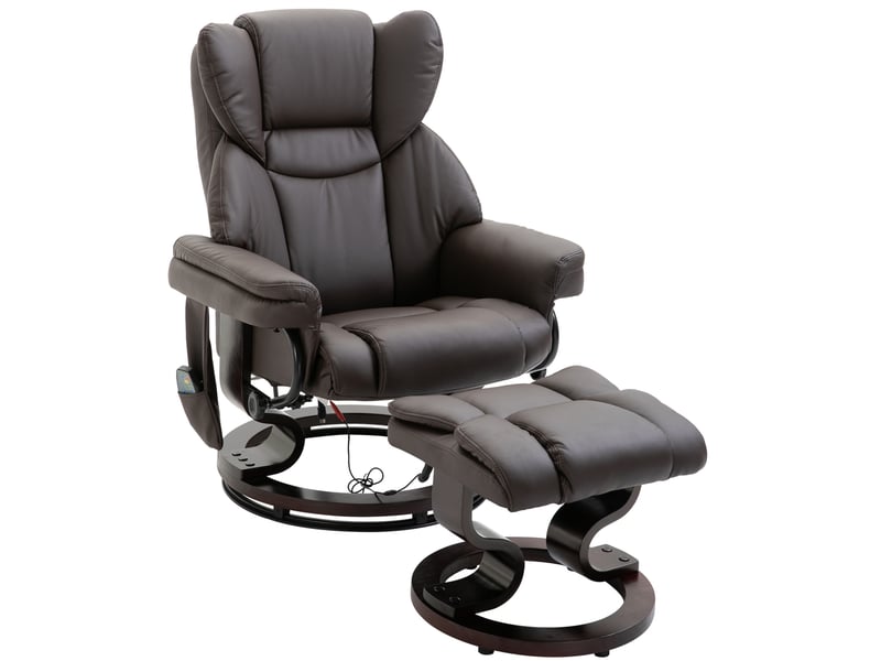  Fauteuil relax massant pivotant avec repose-pied et fonction inclinable en acier marron  - Conforama A