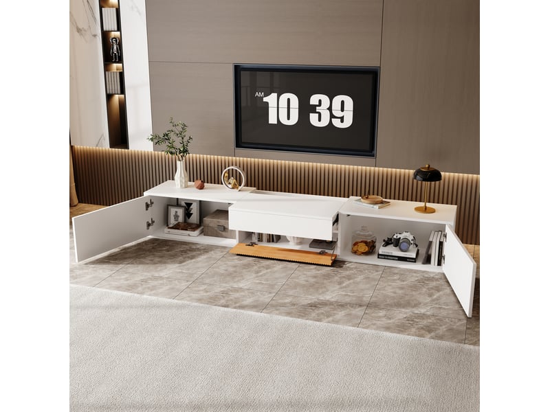  Meuble tv 180 x 34 x 30 cm blanc, plateau coulissant pour vidéoprojecteur  - Conforama D
