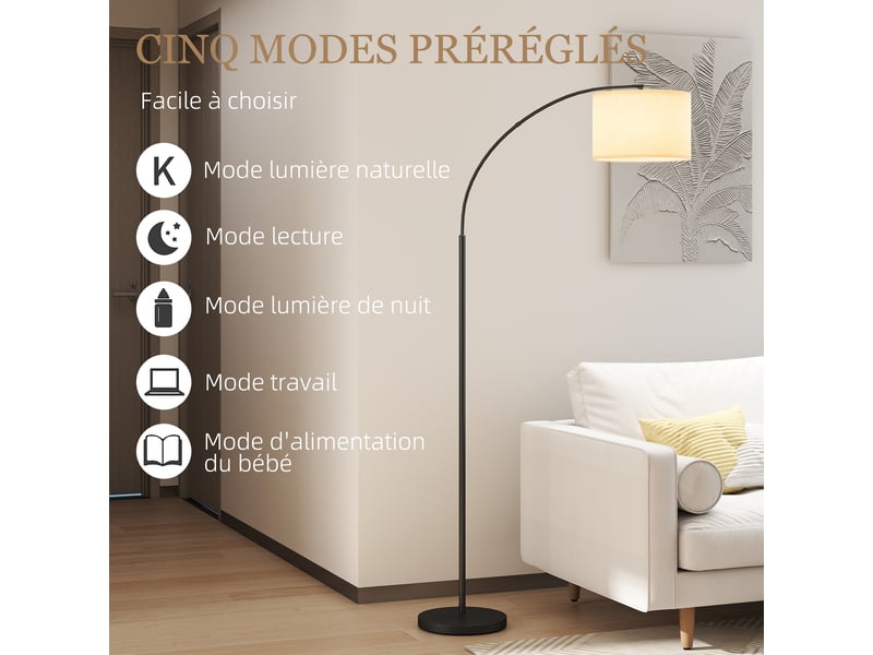  Lampadaire avec télécommande abat-jour réglable 11 température de couleurs et 11 niveaux de minuterie luminosité noir  - Conforama W