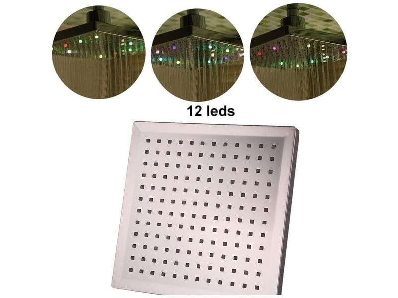  Pommeau de douche led carré 7 couleurs changeant le débit d'eau 8 pouces abs chrome 12 pièces led pour salle de bain - rw  - Conforama E