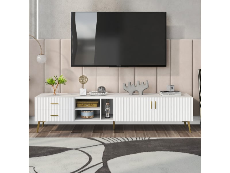 Meuble tv pour téléviseur 75 pouces - meubles bas meuble multimédia,console tv, meuble moderne console - blanc  - Conforama B