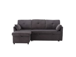 Canapé d'angle réversible convertible <strong>FLORAGRACE</strong> <strong></strong> 3 places Velours côtelé gris avec coffre de rangement