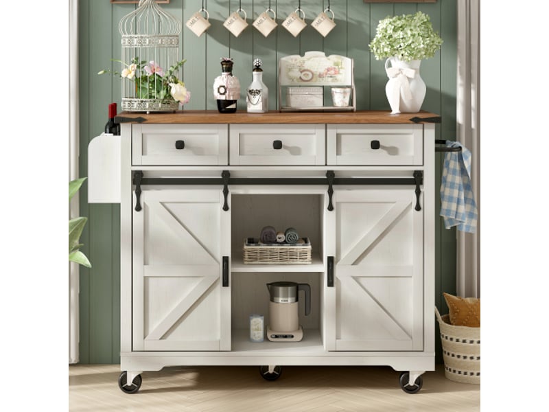  Desserte roulante extensible,chariot de cuisine avec grain de bois,2 portes coulissantes,3 tiroirs et 5 roues(2 roues verrouillables),beige desserte beige - Conforama B