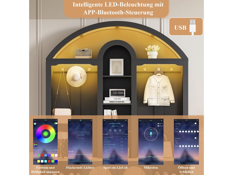  Armoire d’entrée multifonction moderne en mdf avec étagère à chaussures, rangements et crochets  - Conforama E
