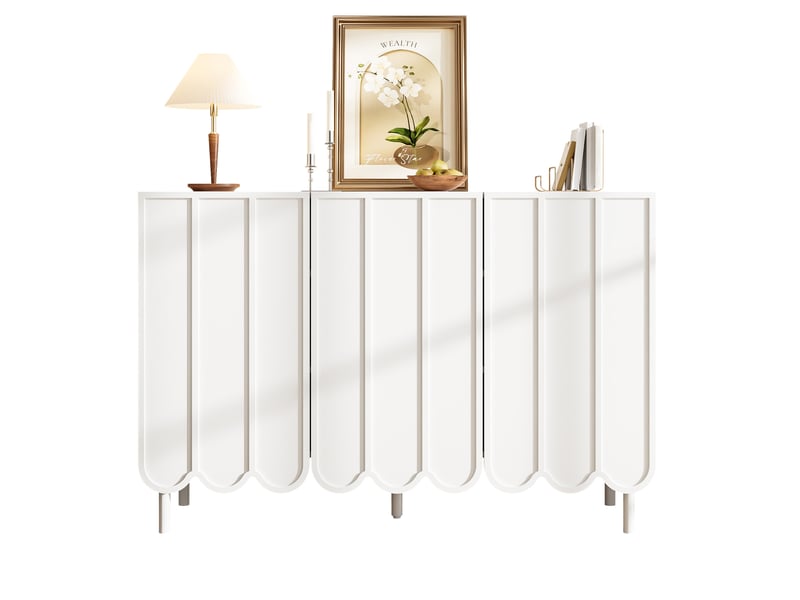  Buffet bas blanc à portes ondulées – mdf, sans poignées, 120 x 35 x 80 cm  - Conforama A