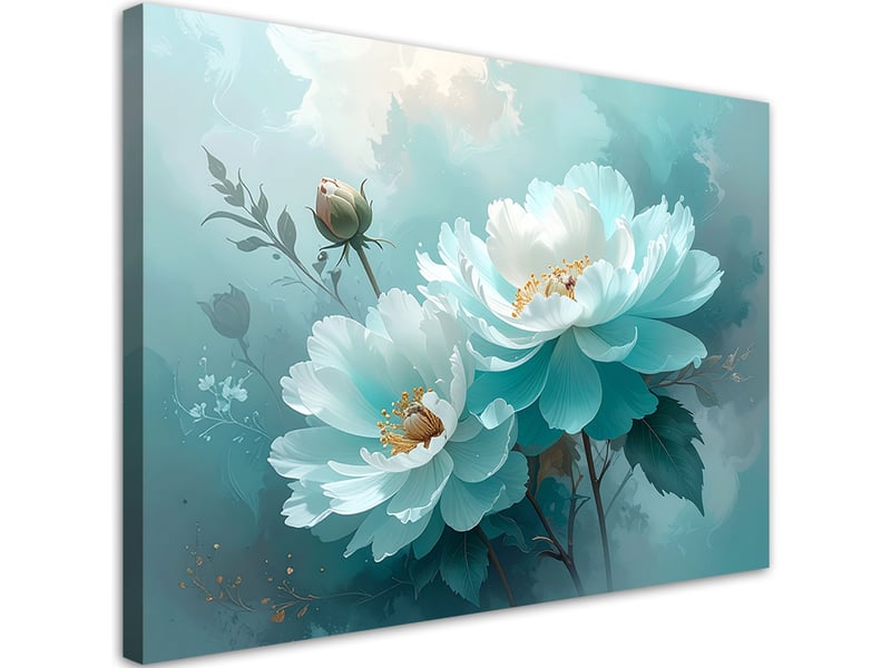 Image sur toile, pivoines turquoise dans une composition décorative pastel 120x80 1312612076 - Conforama A