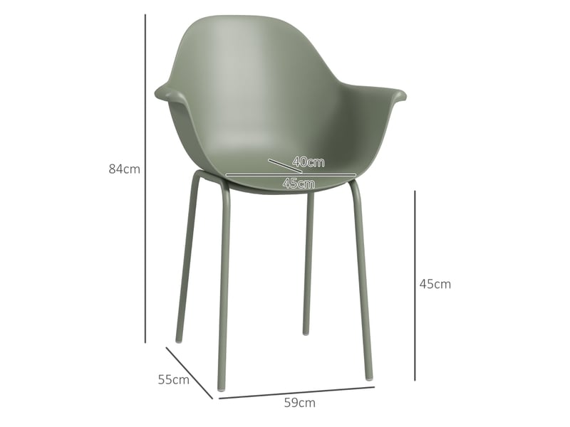 Lot de 4 chaises de jardin 59 x 55 x 84 cm – vert – accoudoirs, dossier haut et résistantes aux intempéries - Conforama C