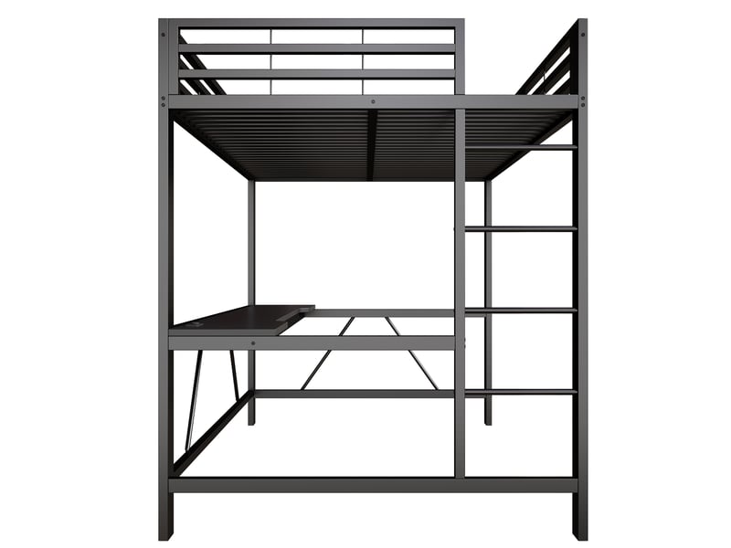 Lit mezzanine gaming 140x200 cm noir, avec bureau, led, usb, rangements, structure métal, sommier inclus, sans matelas - Conforama D