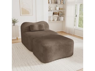 Fauteuil avec pouf - 96x167x70 cm - chauffeuse méridienne modulable velours, mousse 32d sans structure rigide 350kg - marron