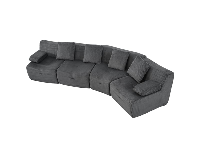Canapé modulable 4 places, canapé en velours côtelé gris foncé, 4 modules indépendants sans montage, 311x90x65cm, pour salon moderne. - Conforama A