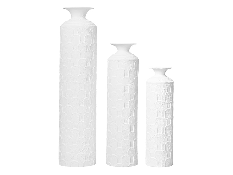 Lot de 3 vases de sol en métal blanc, h 50, 65 et 85 cm, texture en relief pour fleurs séchées décoratives  - Conforama A