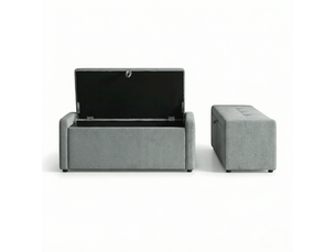 Banc de rangement 122 x 48 x 44 cm gris clair, tissu effet lin, coffre dissimulé et assise rembourrée