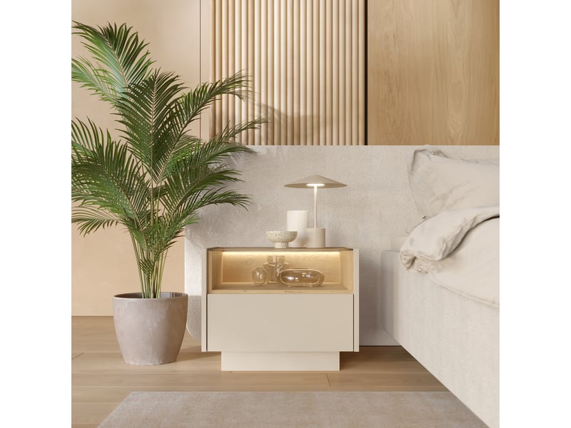  Table de chevet veirra, un tiroir, 53x40x43h cm beige Veirra - Conforama B