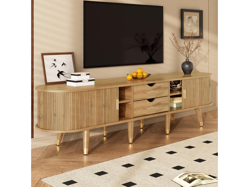  Meuble tv 175x38x45cm - portes coulissantes, avec 2 tiroirs et espace de rangement - design unique - mdf - bois  - Conforama C