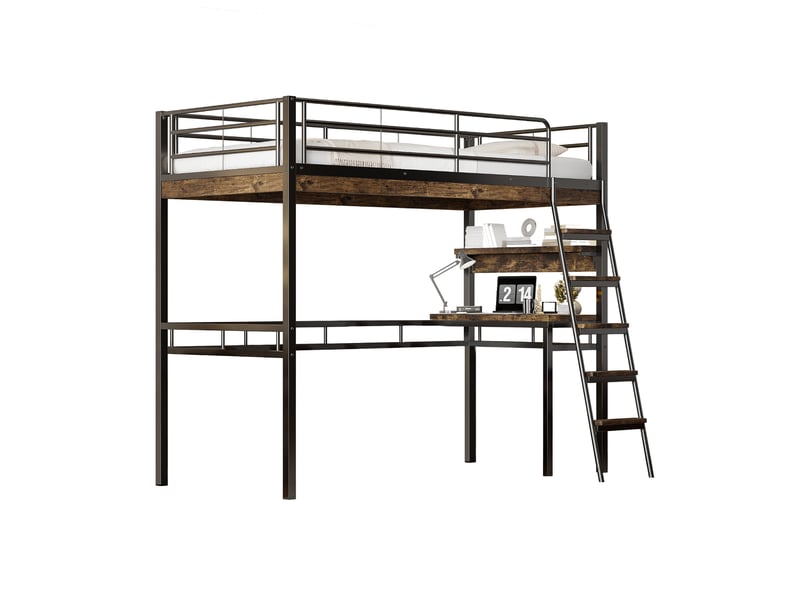  Lit mezzanine enfant 90 x 200 cm avec bureau, étagères et échelle, noir  - Conforama A