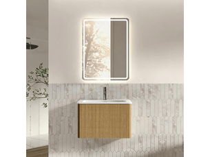 Ensemble meuble de salle de bain 60 cm avec vasque, miroir led 60x80 cm, chêne