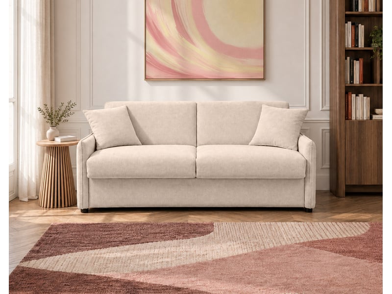 Adele - canapé lit 3 places convertible express couchage quotidien 140x190 cm matelas 18 cm en tissu texturé - best mobilier - beige ADELE - Conforama B