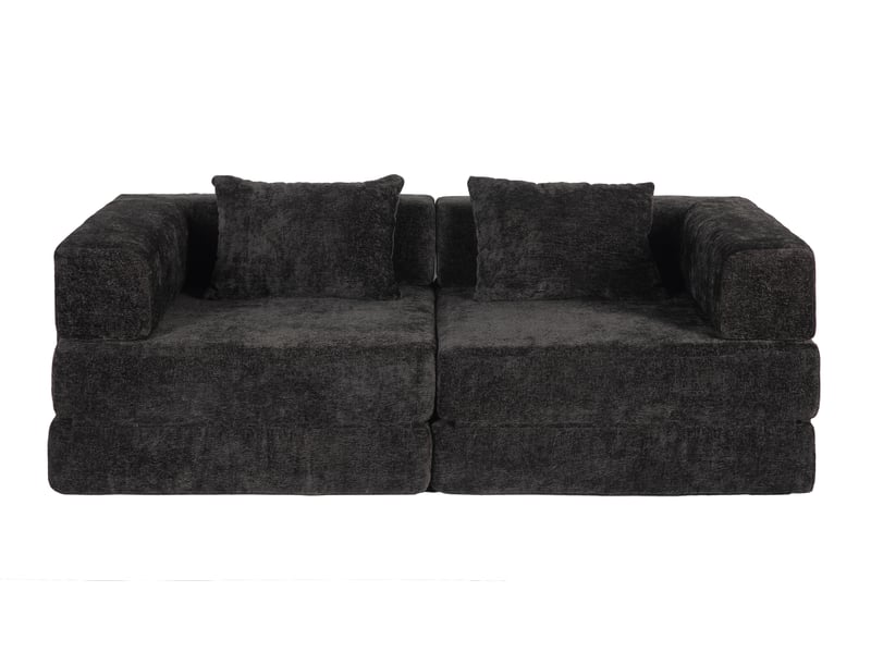 Canapé modulable noir en tissu chenille, canapé-lit de sol convertible avec cadre fixe, sans assemblage, 2 places, pour salon et chambre - Conforama A