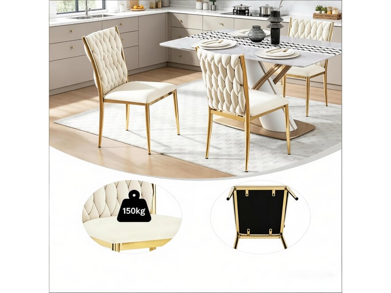  Lot de 2 chaises de salle à manger en velours blanc crème et métal doré  - Conforama E