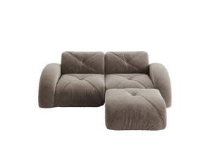 Canapé modulable 2 places taupe en tissu avec pouf, mousse haute densité 32d, confort souple au quotidien