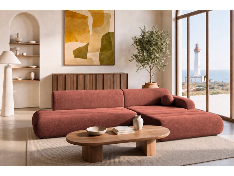 Bordilla - canapé d'angle convertible tissu chenille 4 places terracotta gauche - Conforama B