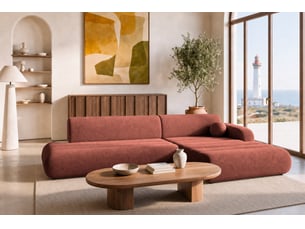 Canapé d'angle réversible convertible CASANOVA 4 places Tissu marron avec coffre de rangement