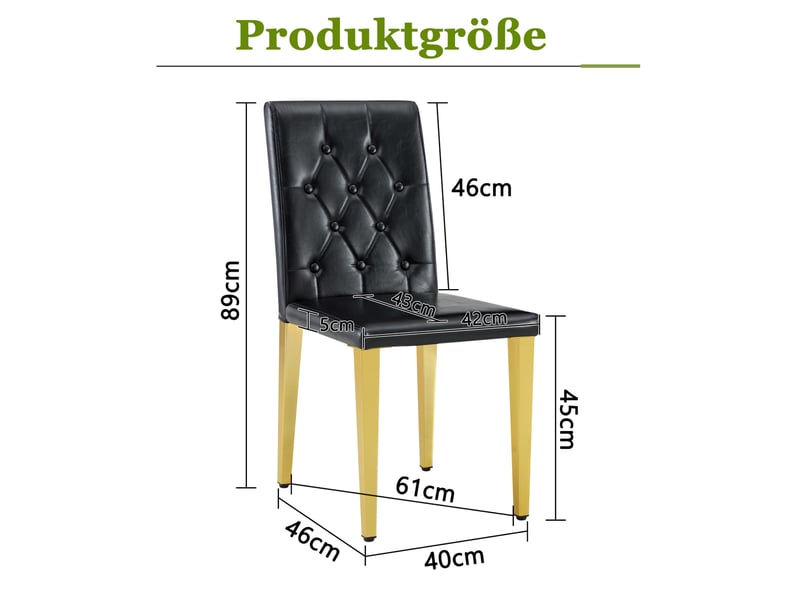  Lot de 4 chaises de salle à manger 89 cm, chaise cuisine, dossier à losanges, design contemporain, polyuréthane noir, acier doré  - Conforama C