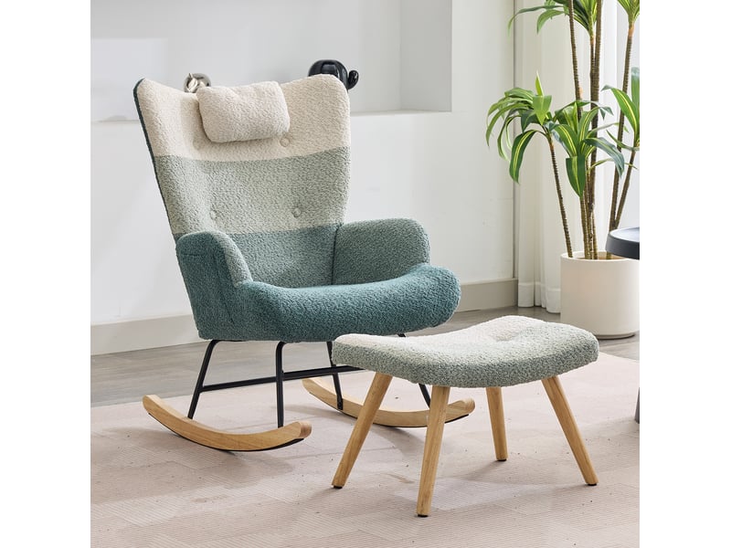  Fauteuil à bascule modenvie en bouclette multicolore avec repose-pieds  - Conforama D
