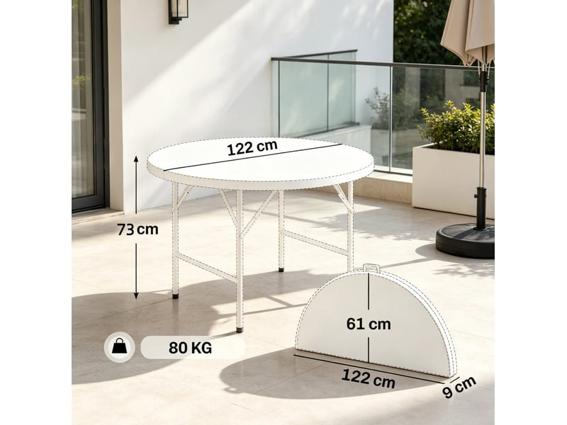 Table de jardin ronde pliante ø122 cm – blanche et grise – 6 personnes, pliage compact pour transport - Conforama C