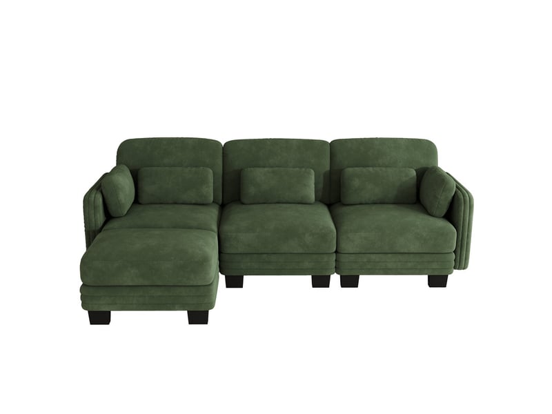 Canapé d'angle moderne ,3 places, coussins lombaires et d'accoudoir inclus ,253x143x88cm,vert - Conforama A