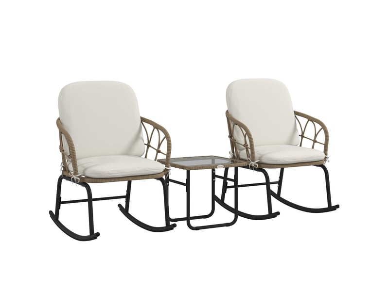 Salon de jardin 3 pièces 63x82x75 cm 2 fauteuils à bascule avec table métal jaune - Conforama A