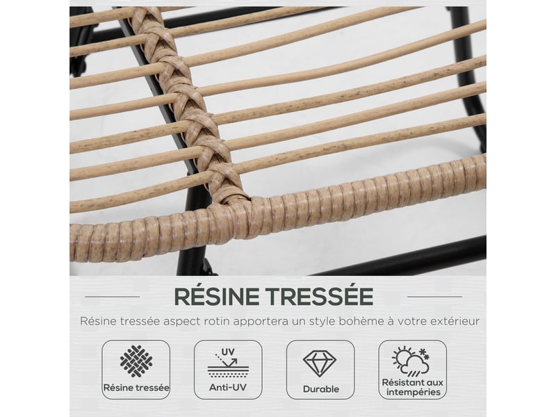  Fauteuil de jardin avec repose-pieds en métal et résine tressée aspect rotin  - Conforama D