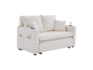 Canapé convertible 2 places gain de place - fonction lit, poches latérales, chenille beige 139 × 83 × 58 cm